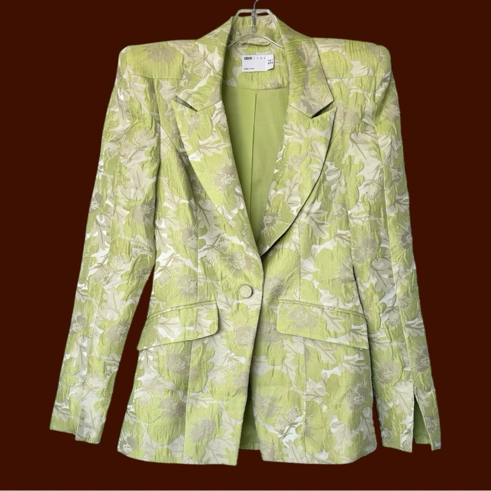 ASOS LUXE  Lime Floral Jacquard Blazer with Shoulder Pads Size 4 (NWOT)